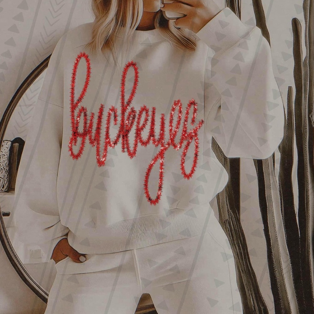 Plus Size Ohio State Buckeyes Faux Sparkle Garland Sweatshirt